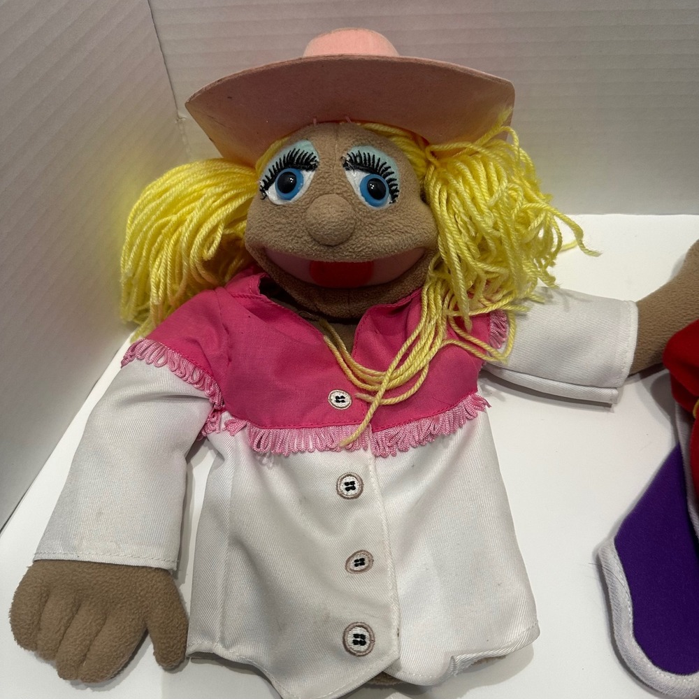 Melissa & Doug Queen Carlotta Cowgirl Puppet Lot of 2 Rod Stains As Is - Picture 2 of 13